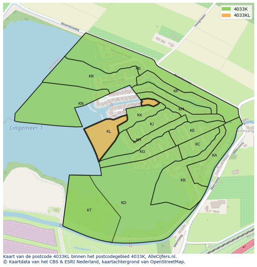 Afbeelding van het postcodegebied 4033 KL op de kaart.