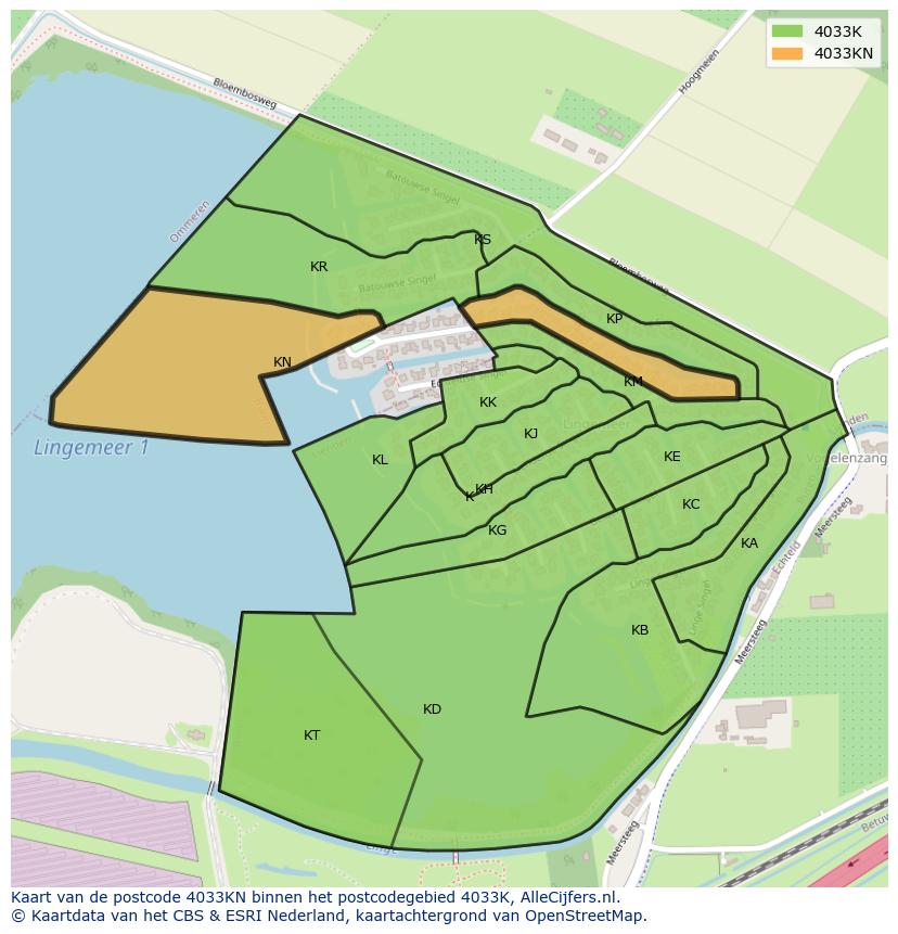 Afbeelding van het postcodegebied 4033 KN op de kaart.