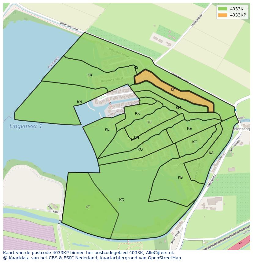 Afbeelding van het postcodegebied 4033 KP op de kaart.