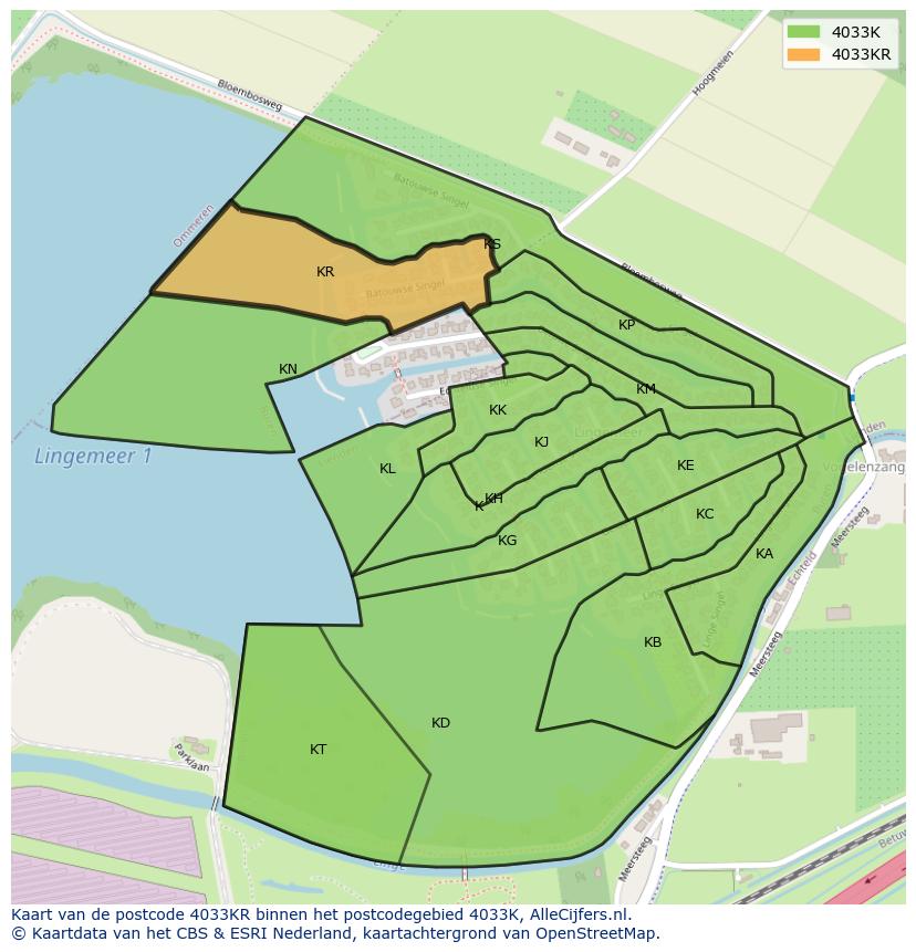 Afbeelding van het postcodegebied 4033 KR op de kaart.