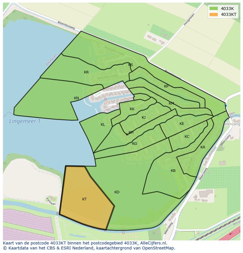 Afbeelding van het postcodegebied 4033 KT op de kaart.