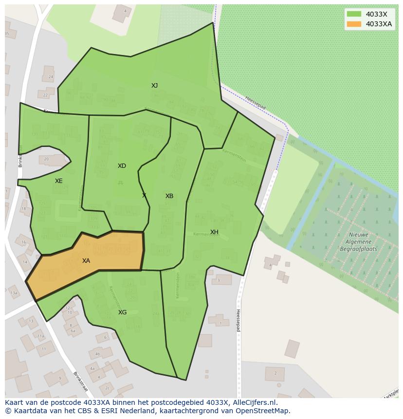 Afbeelding van het postcodegebied 4033 XA op de kaart.