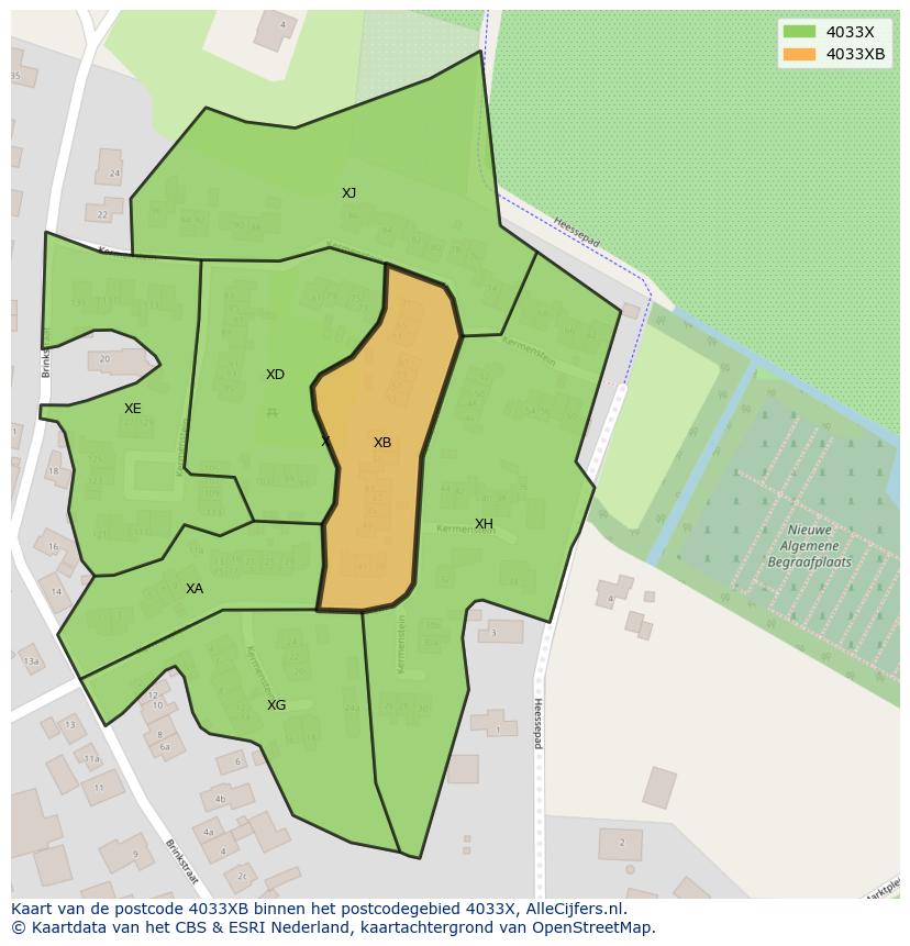 Afbeelding van het postcodegebied 4033 XB op de kaart.