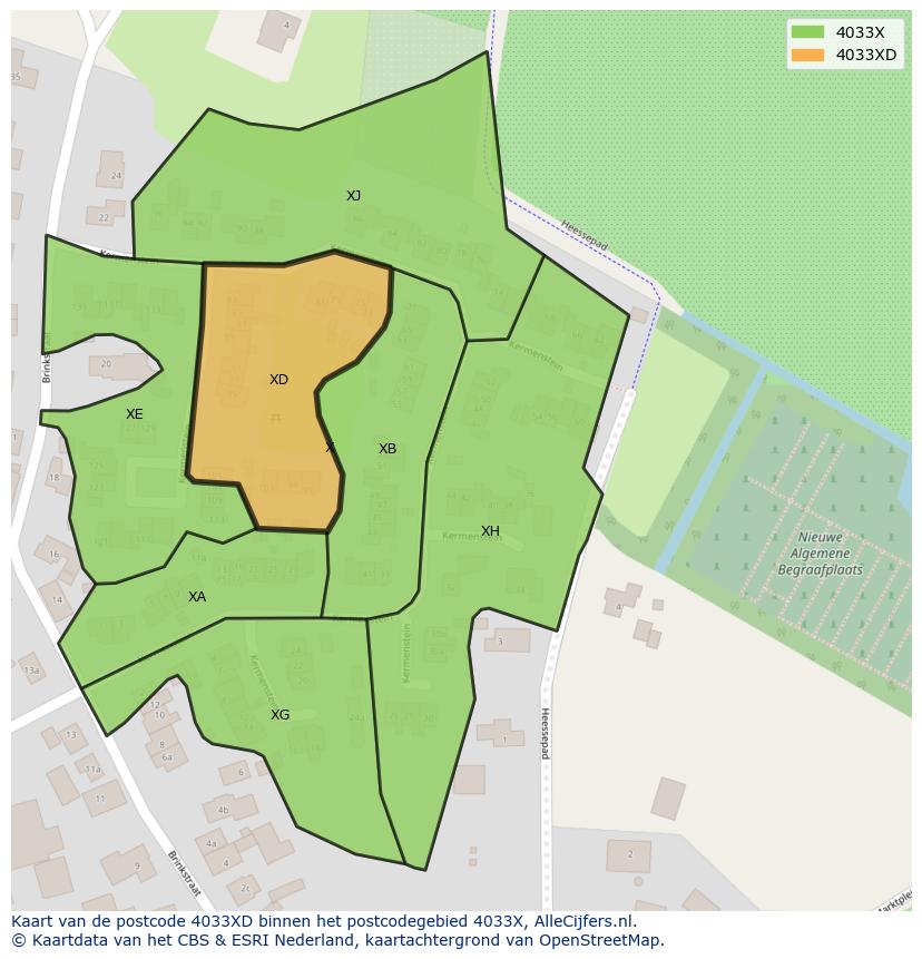 Afbeelding van het postcodegebied 4033 XD op de kaart.