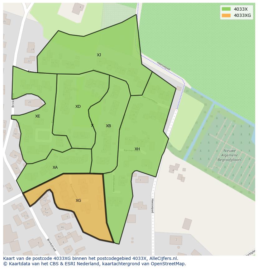 Afbeelding van het postcodegebied 4033 XG op de kaart.