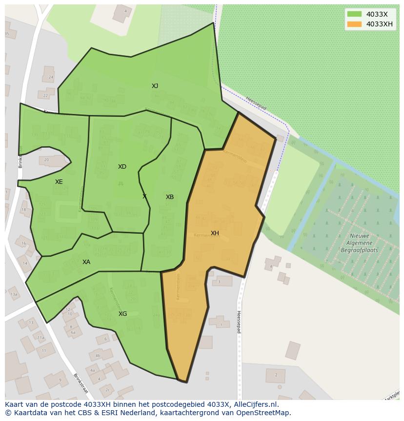 Afbeelding van het postcodegebied 4033 XH op de kaart.