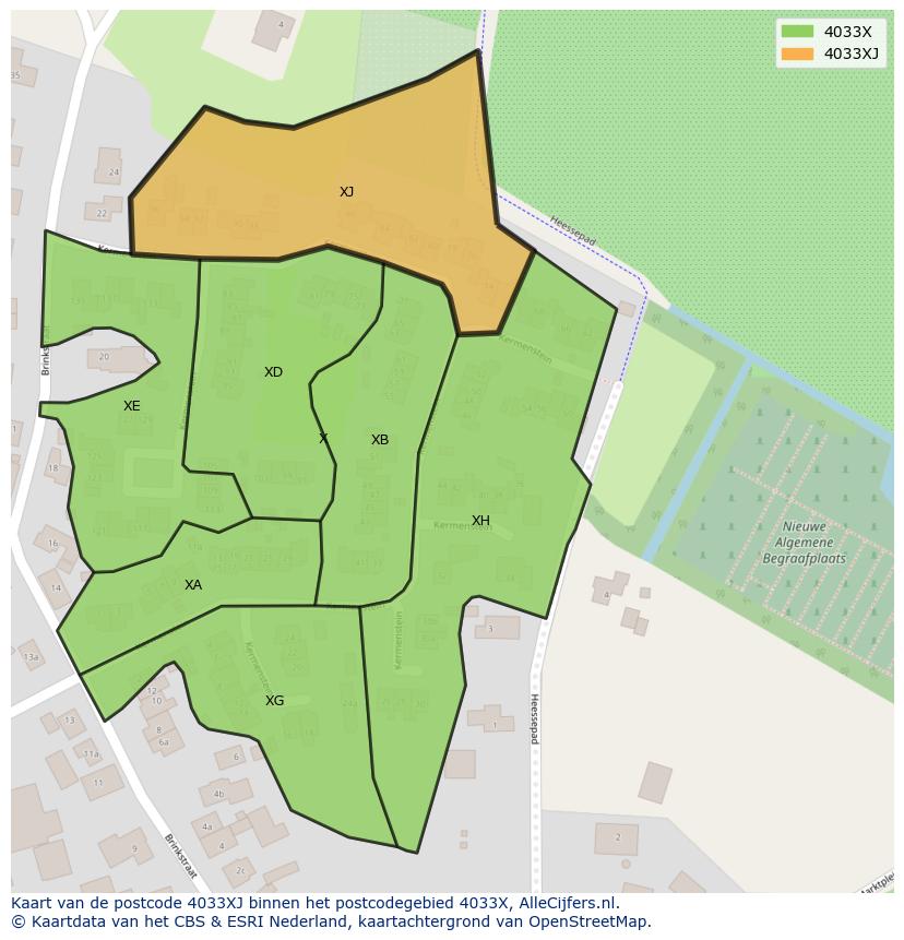 Afbeelding van het postcodegebied 4033 XJ op de kaart.