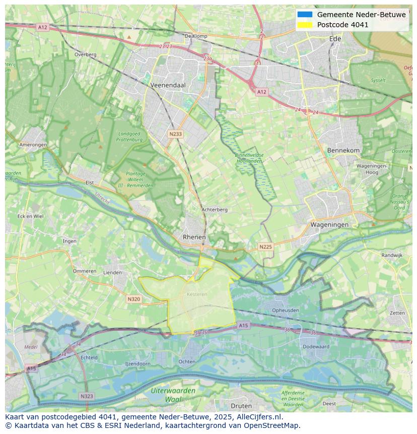 Afbeelding van het postcodegebied 4041 op de kaart.