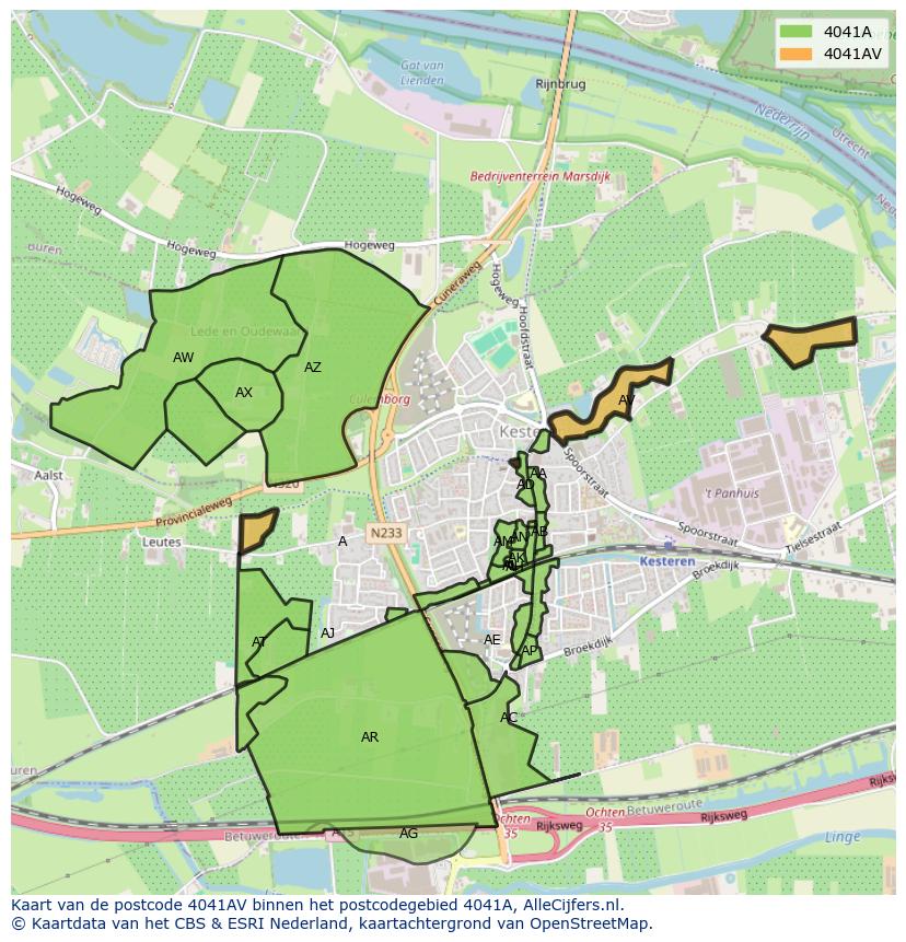 Afbeelding van het postcodegebied 4041 AV op de kaart.