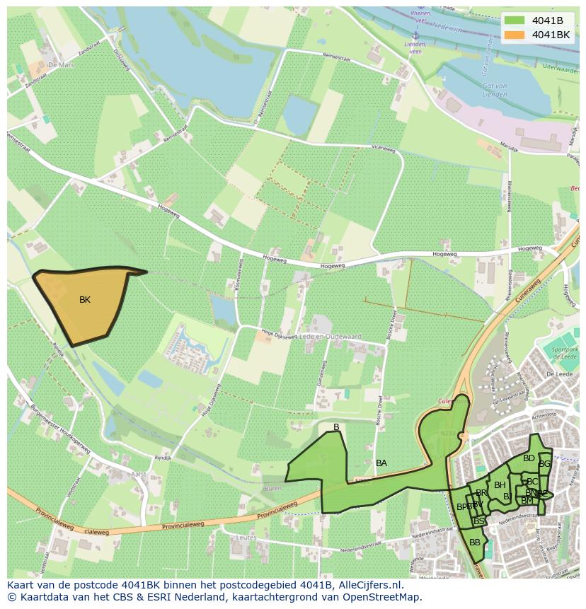 Afbeelding van het postcodegebied 4041 BK op de kaart.