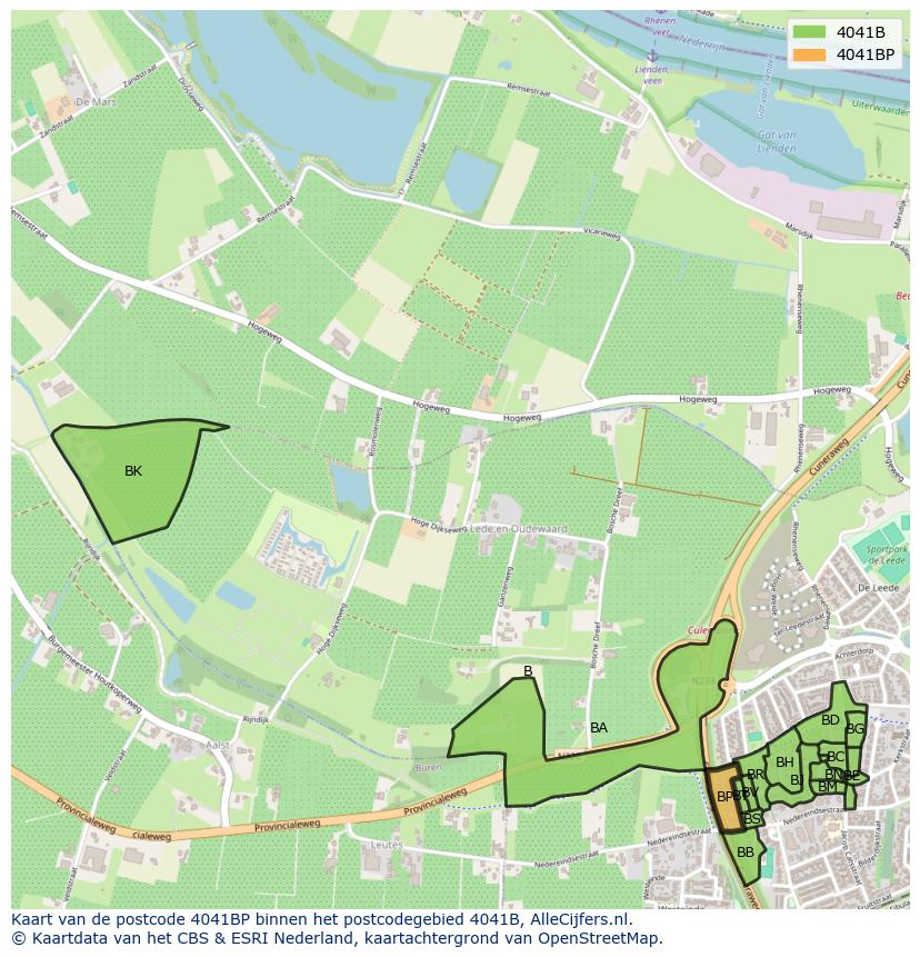 Afbeelding van het postcodegebied 4041 BP op de kaart.