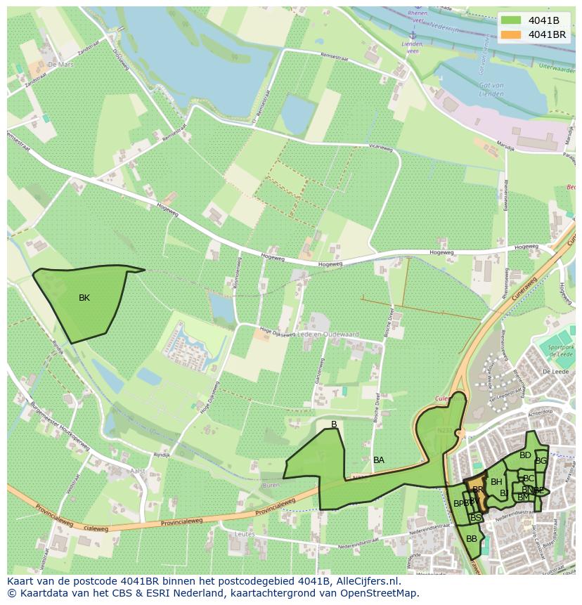 Afbeelding van het postcodegebied 4041 BR op de kaart.
