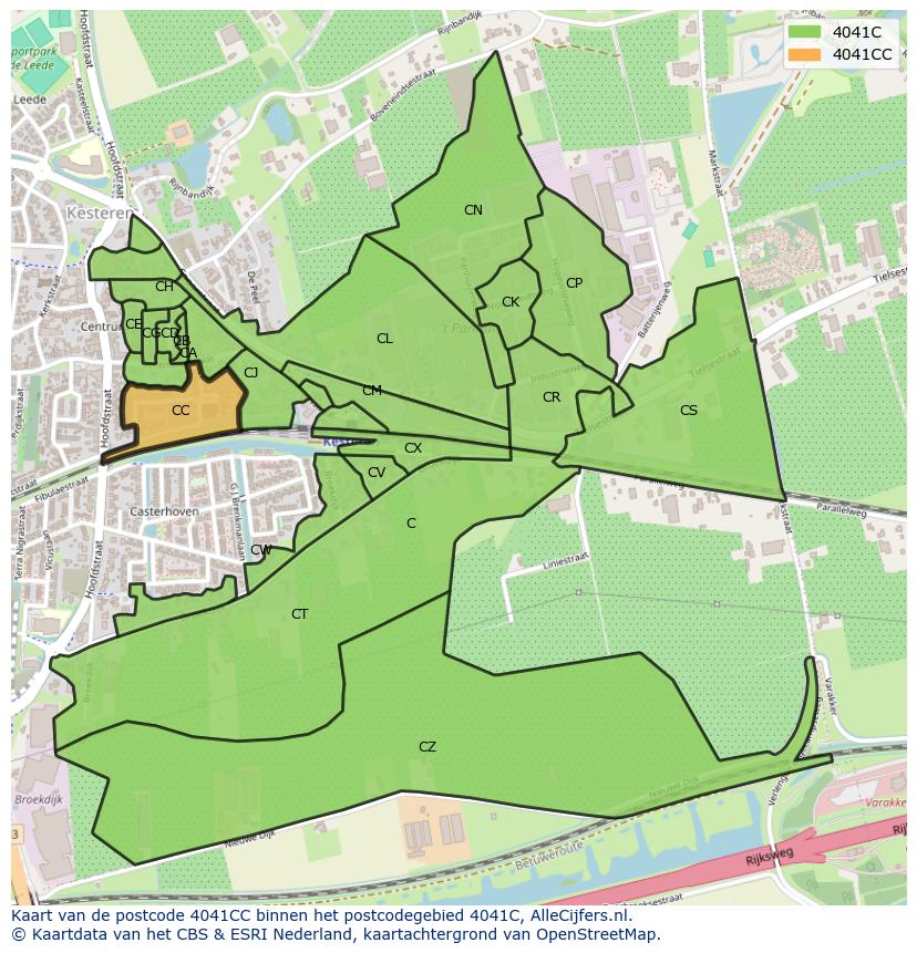 Afbeelding van het postcodegebied 4041 CC op de kaart.
