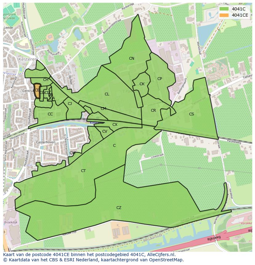 Afbeelding van het postcodegebied 4041 CE op de kaart.