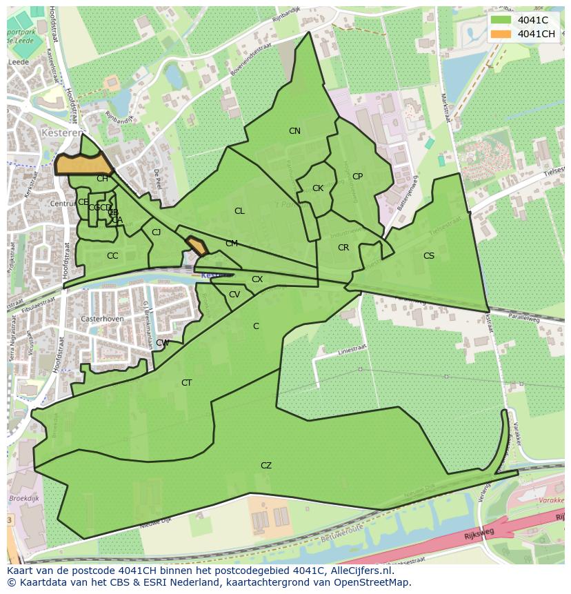 Afbeelding van het postcodegebied 4041 CH op de kaart.