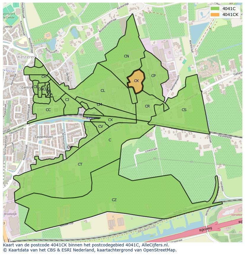 Afbeelding van het postcodegebied 4041 CK op de kaart.