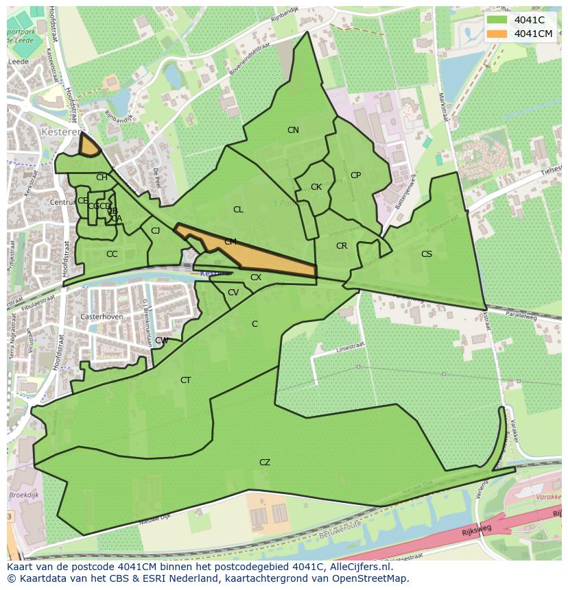 Afbeelding van het postcodegebied 4041 CM op de kaart.