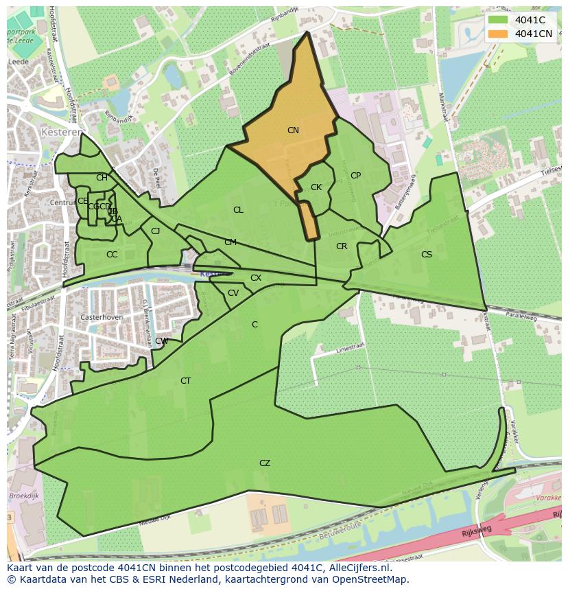 Afbeelding van het postcodegebied 4041 CN op de kaart.