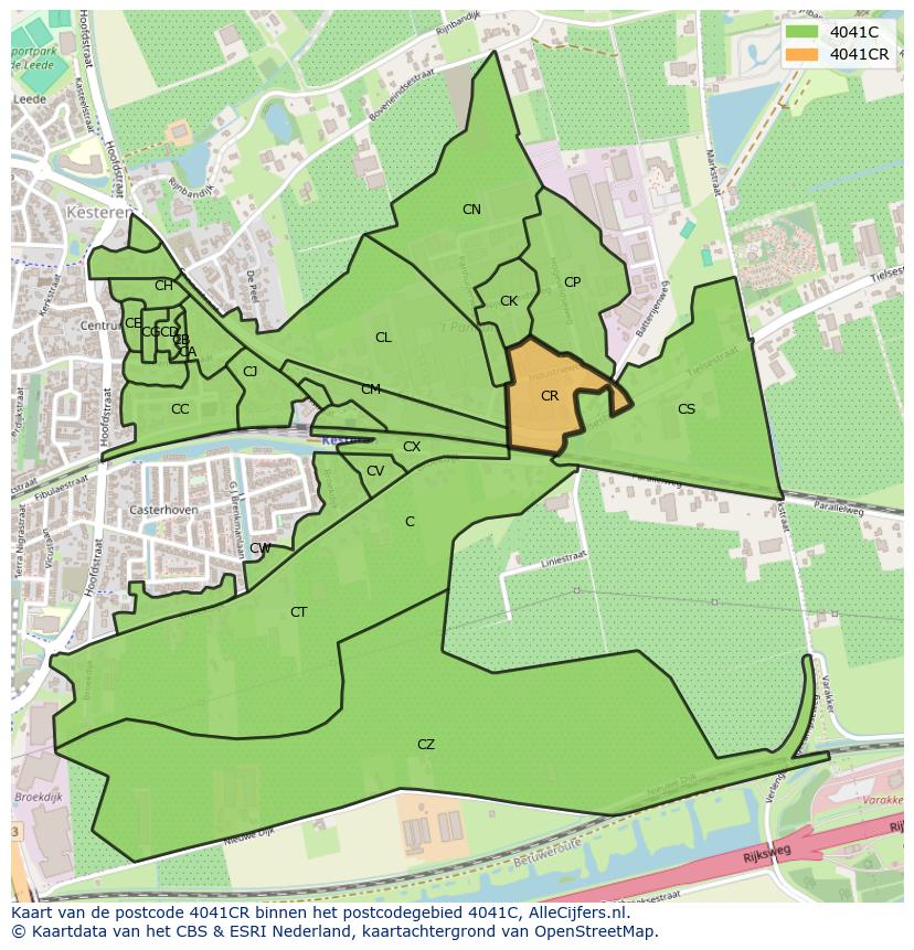 Afbeelding van het postcodegebied 4041 CR op de kaart.