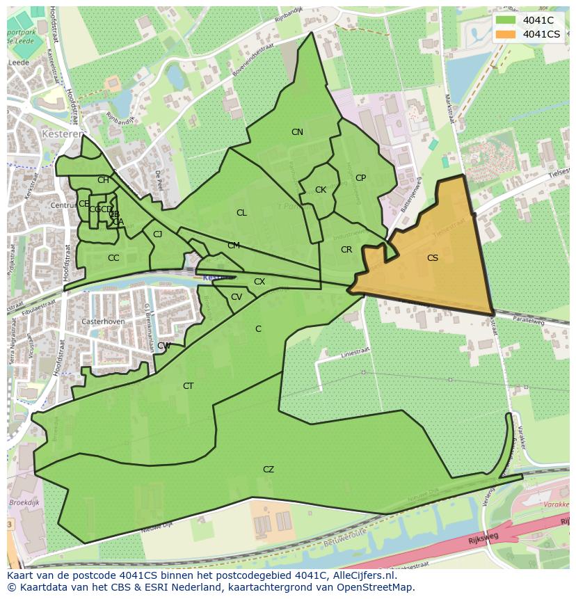 Afbeelding van het postcodegebied 4041 CS op de kaart.