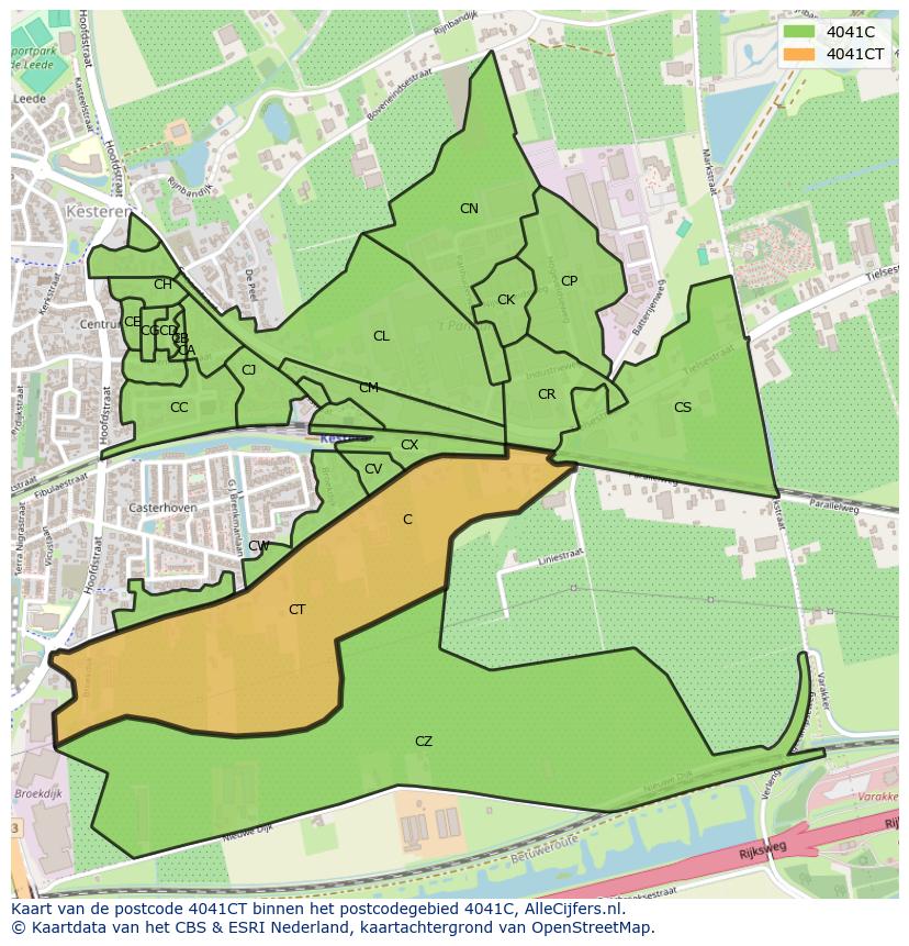 Afbeelding van het postcodegebied 4041 CT op de kaart.