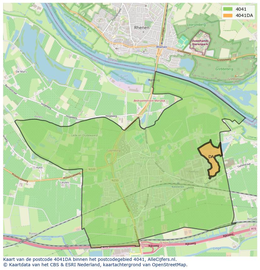 Afbeelding van het postcodegebied 4041 DA op de kaart.