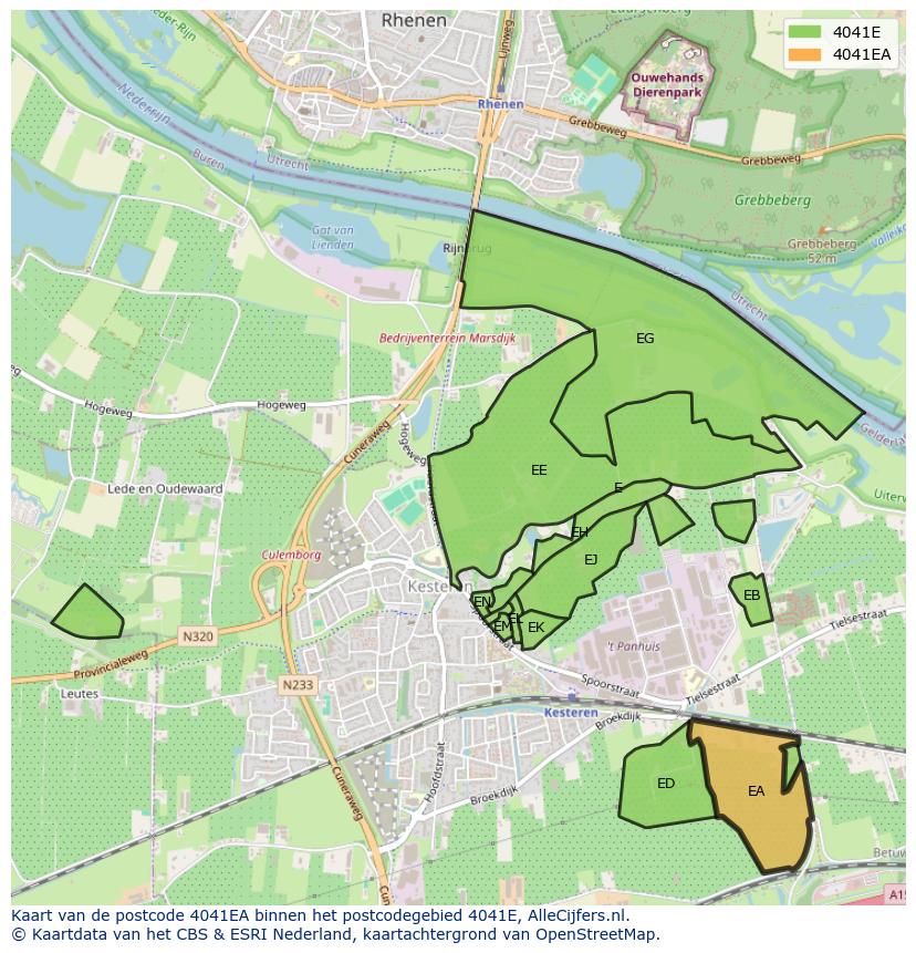 Afbeelding van het postcodegebied 4041 EA op de kaart.