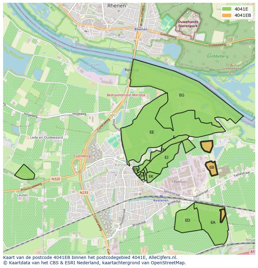 Afbeelding van het postcodegebied 4041 EB op de kaart.