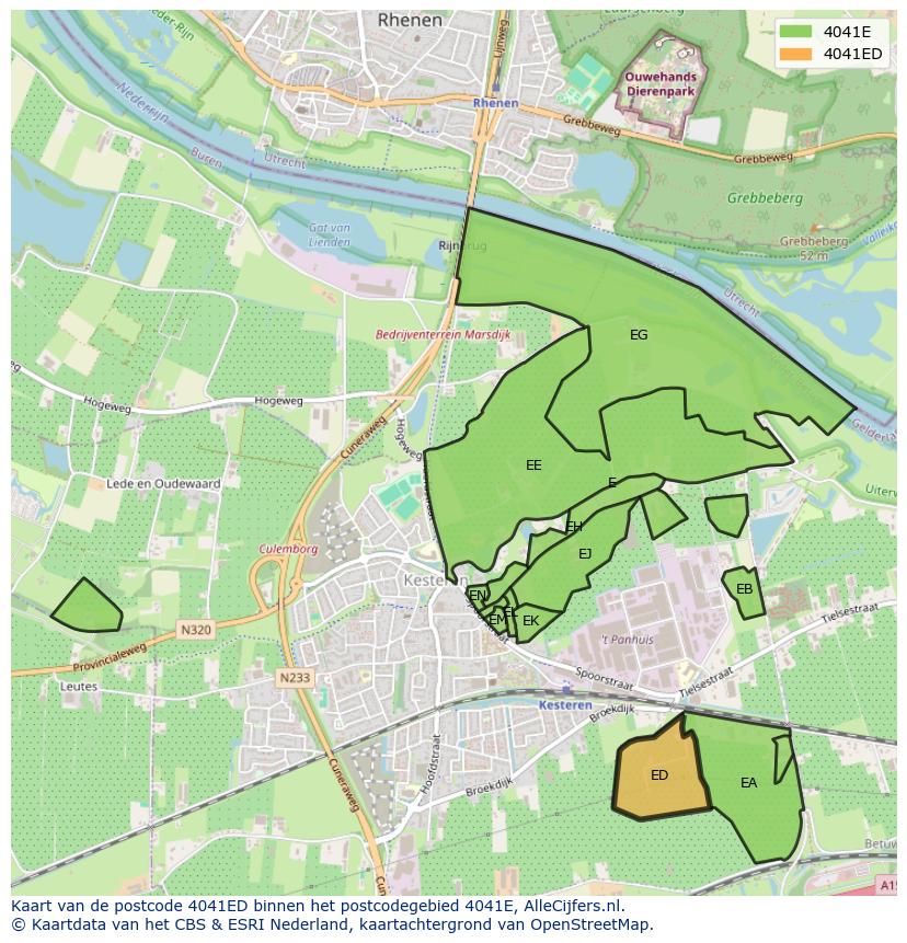 Afbeelding van het postcodegebied 4041 ED op de kaart.