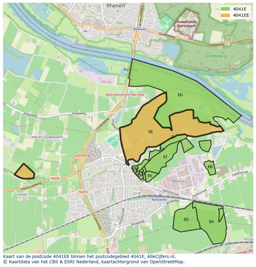 Afbeelding van het postcodegebied 4041 EE op de kaart.