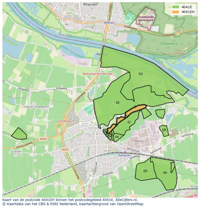 Afbeelding van het postcodegebied 4041 EH op de kaart.