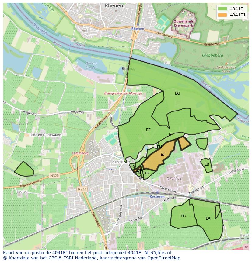 Afbeelding van het postcodegebied 4041 EJ op de kaart.