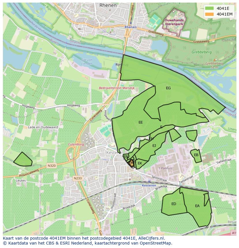 Afbeelding van het postcodegebied 4041 EM op de kaart.