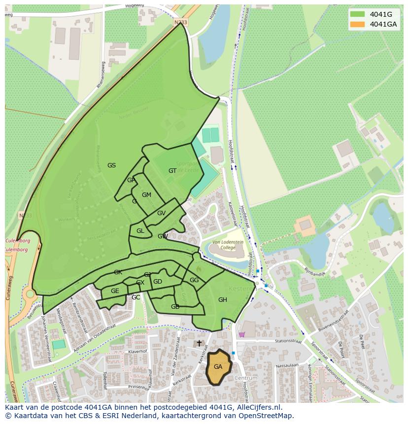 Afbeelding van het postcodegebied 4041 GA op de kaart.