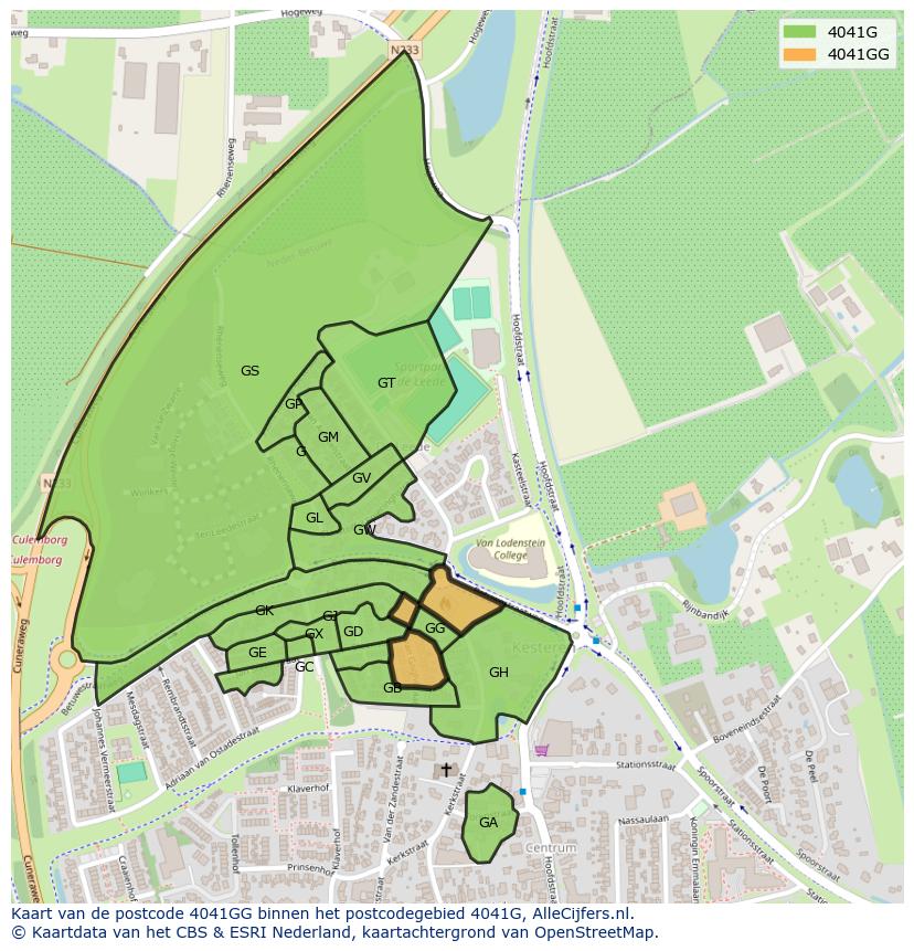Afbeelding van het postcodegebied 4041 GG op de kaart.