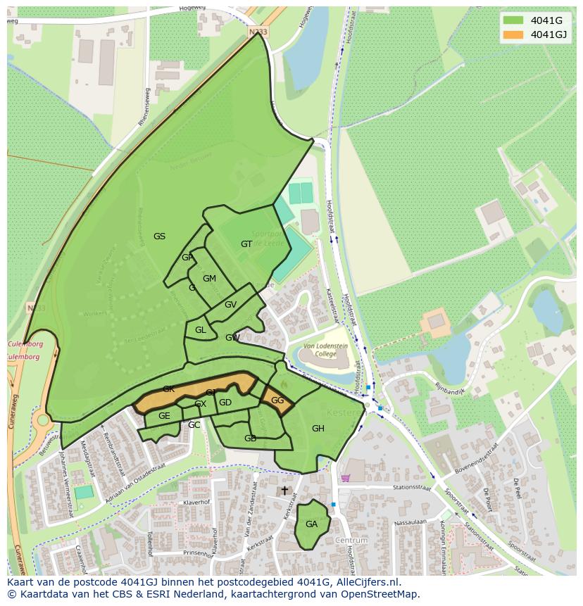 Afbeelding van het postcodegebied 4041 GJ op de kaart.