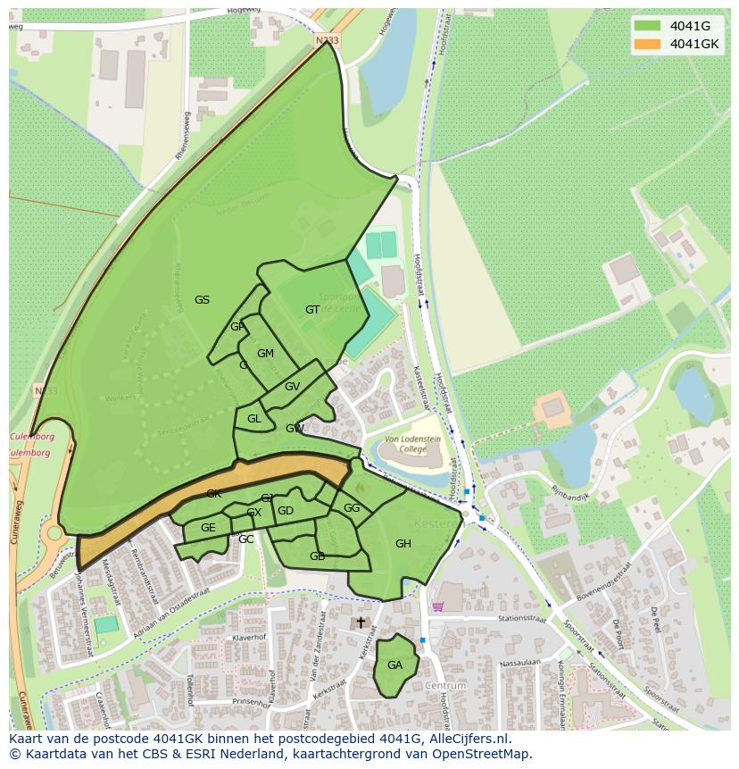 Afbeelding van het postcodegebied 4041 GK op de kaart.