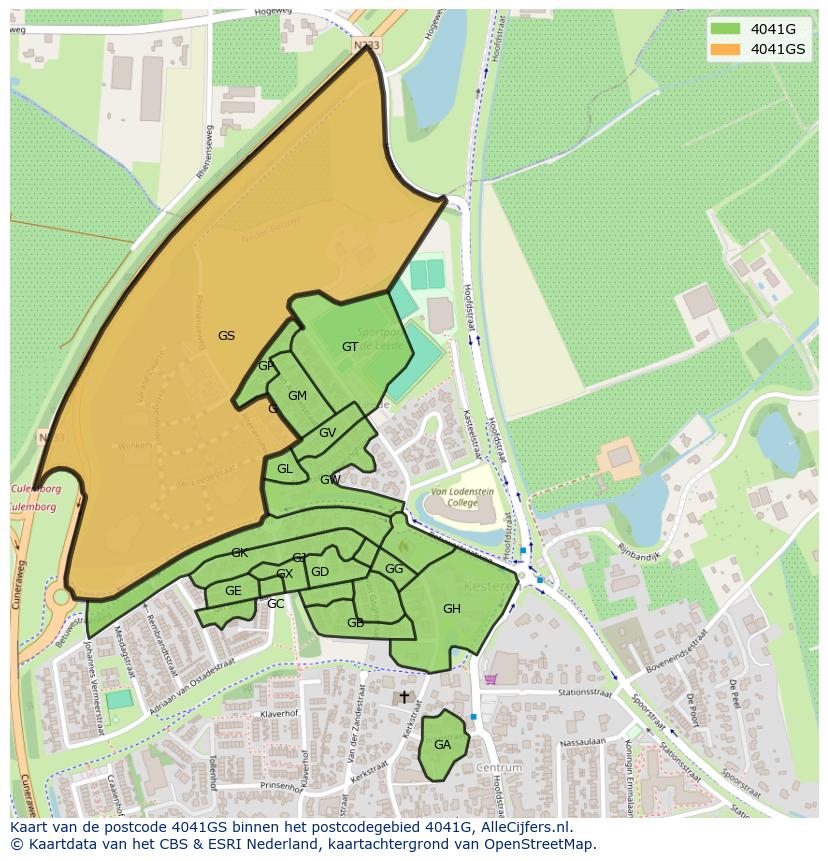 Afbeelding van het postcodegebied 4041 GS op de kaart.