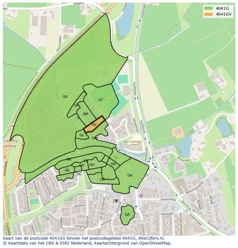 Afbeelding van het postcodegebied 4041 GV op de kaart.