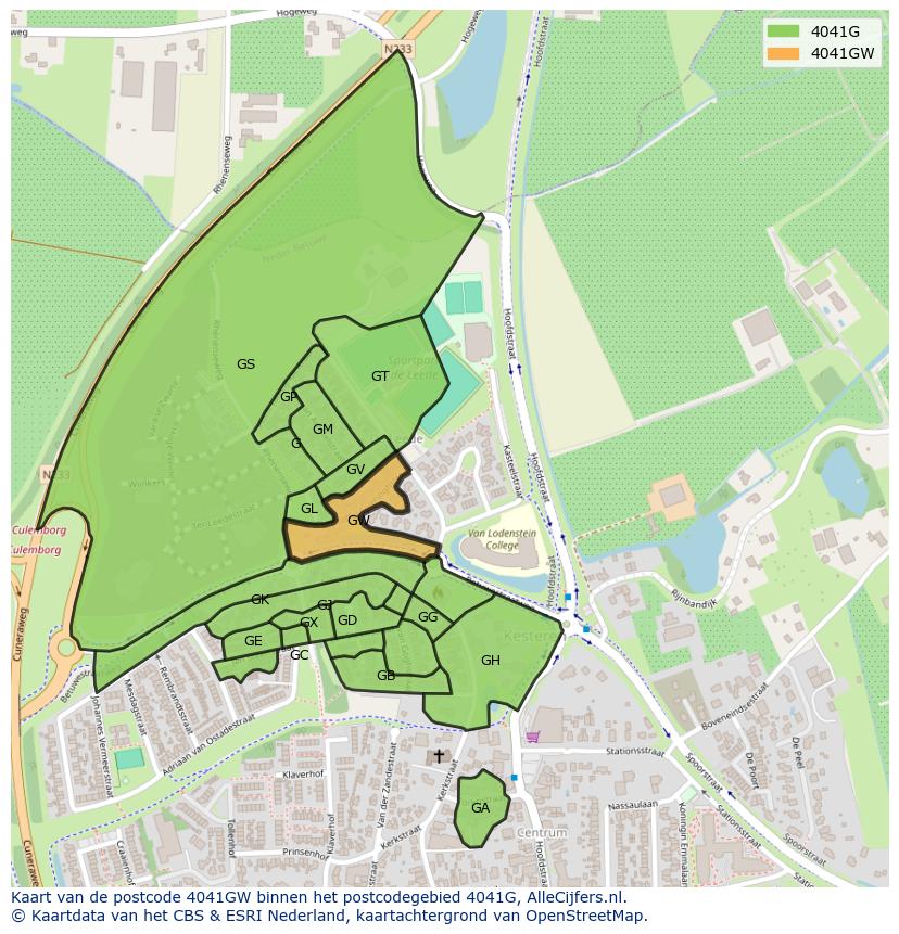 Afbeelding van het postcodegebied 4041 GW op de kaart.