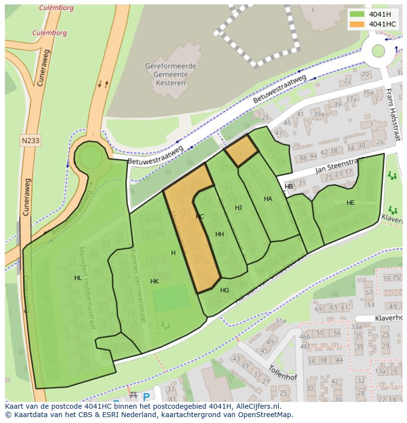 Afbeelding van het postcodegebied 4041 HC op de kaart.