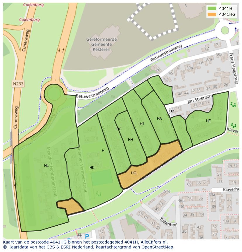 Afbeelding van het postcodegebied 4041 HG op de kaart.