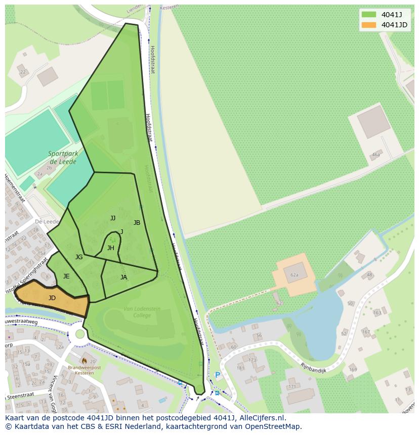 Afbeelding van het postcodegebied 4041 JD op de kaart.