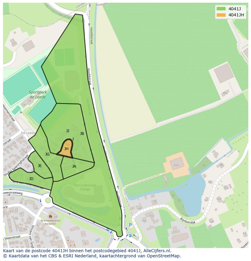 Afbeelding van het postcodegebied 4041 JH op de kaart.