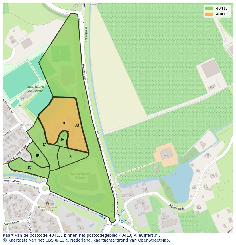 Afbeelding van het postcodegebied 4041 JJ op de kaart.