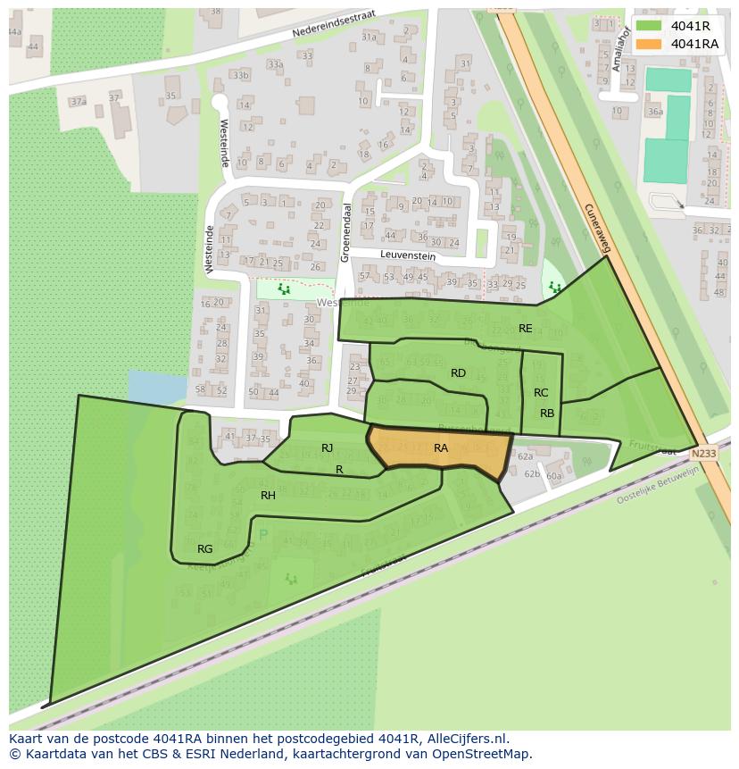 Afbeelding van het postcodegebied 4041 RA op de kaart.