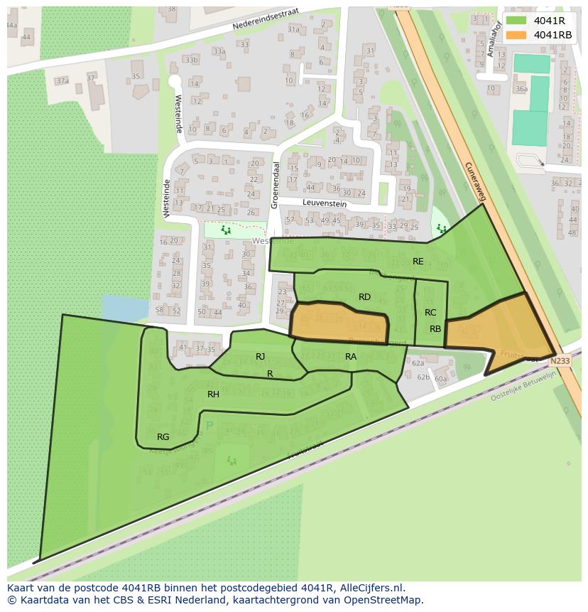 Afbeelding van het postcodegebied 4041 RB op de kaart.