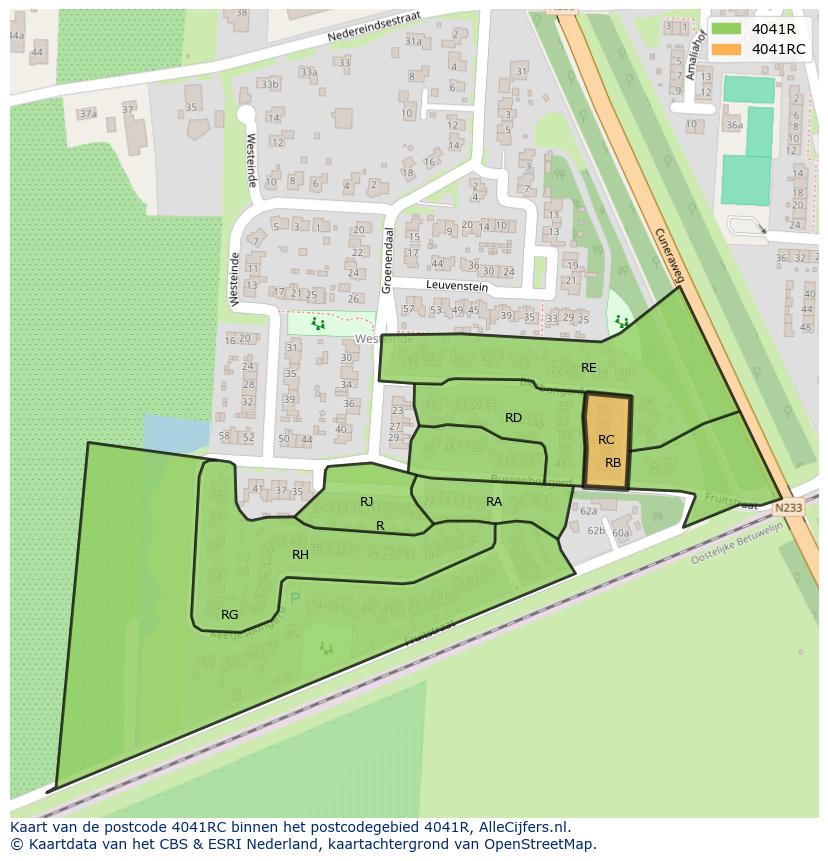 Afbeelding van het postcodegebied 4041 RC op de kaart.