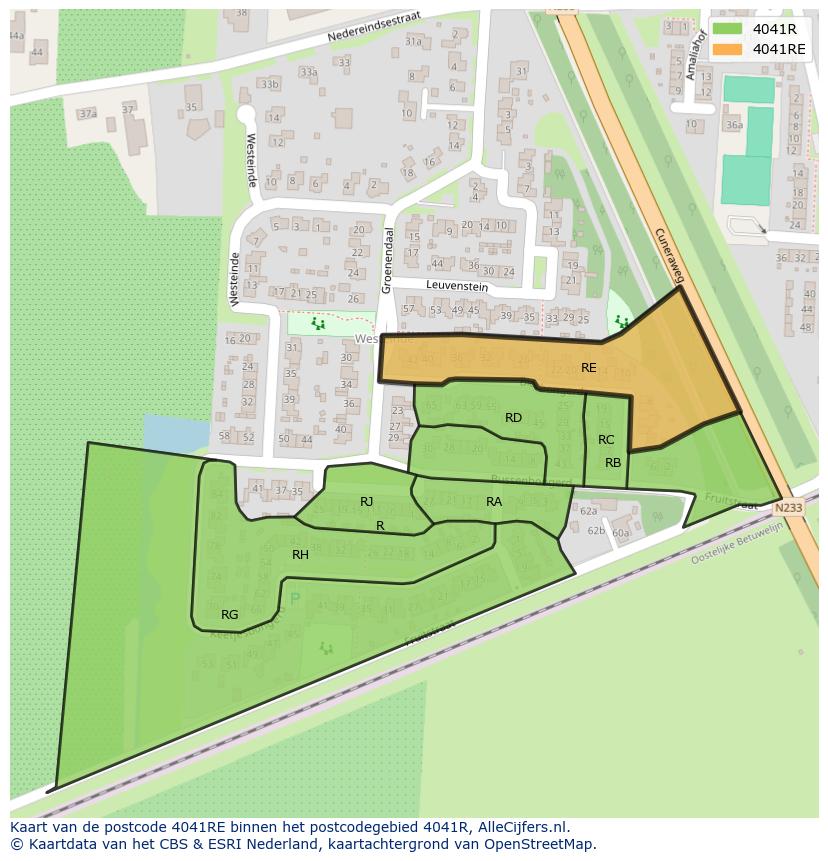 Afbeelding van het postcodegebied 4041 RE op de kaart.