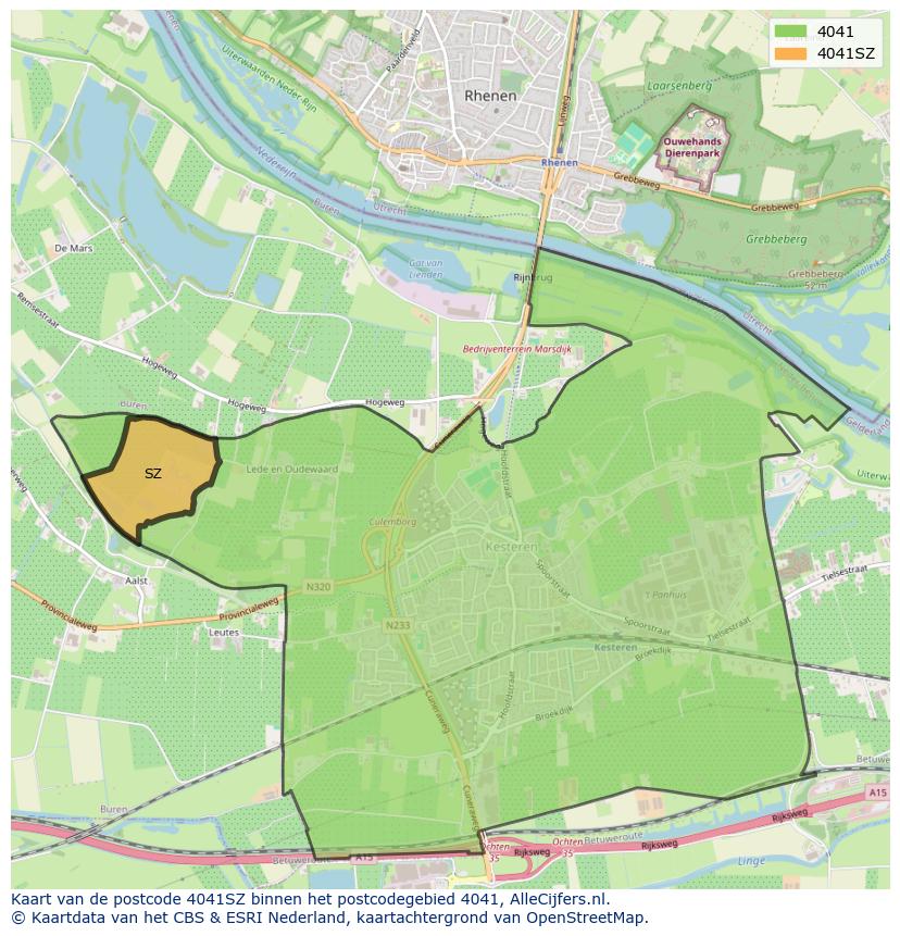 Afbeelding van het postcodegebied 4041 SZ op de kaart.